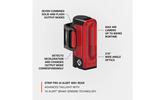 Задняя фара LEZYNE STRIP PRO Ai ALERT 400+ REAR